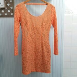 Ark & Co. Orange Lace Long Sleeve Scoop Neck Dress